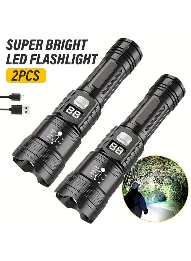 2 Pack LED Super Bright Flashlight USB Rechargeable 18650 Battery For Camping Fishing - Image 2