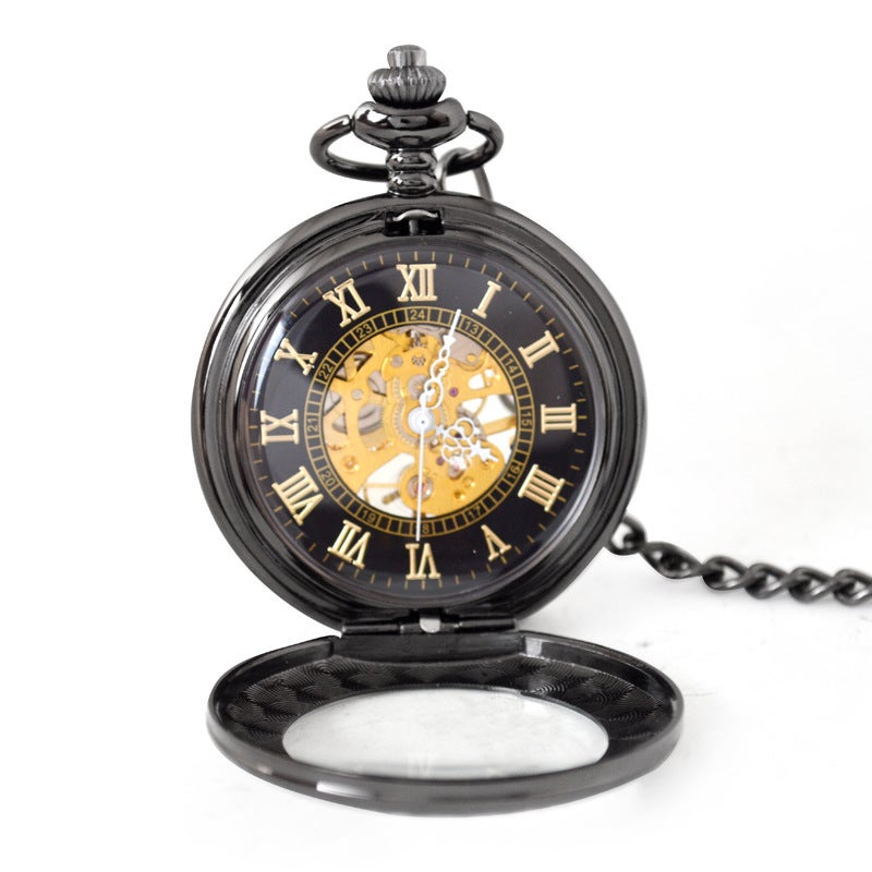 Boshiya Mechanical Pocket Watch Transparent Glass Flip Mechanical Pocket Watch Unisex Leisure Mechanical Chain Watch - Image 3