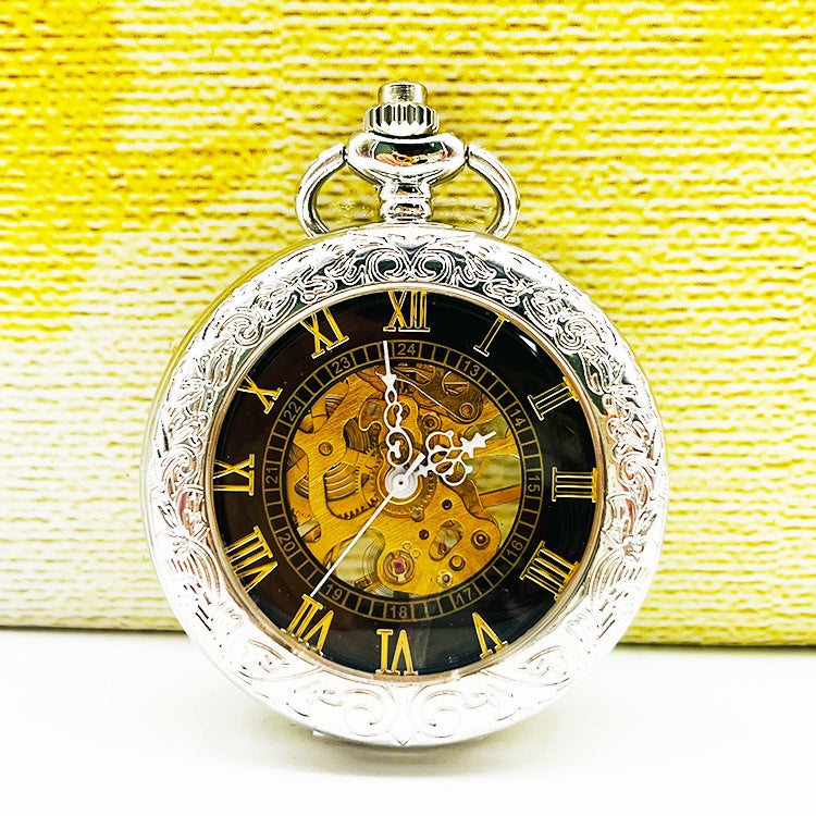 Boshiya Mechanical Pocket Watch Transparent Glass Flip Mechanical Pocket Watch Unisex Leisure Mechanical Chain Watch - Image 1