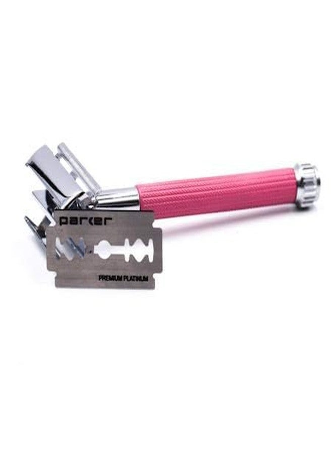 Parker Safety Razor Parker 29L Pink, Long Handle Butterfly Open Double Edge Safety Razor for Women, 5 Parker Premium Platinum Double Edge Razor Blades Included - Image 2
