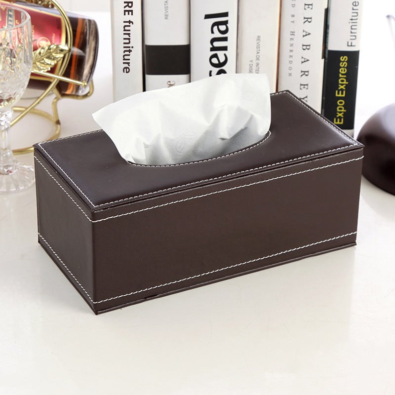 Generic Leather Living Room Tissue Box Holder European Style brown sheepskin pattern 