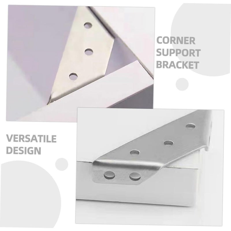 6 Sets Silver Stainless Steel Furniture Corner Braces Shelf Brackets Wood Frame Support - Image 4
