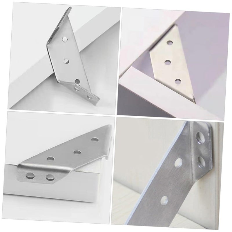 6 Sets Silver Stainless Steel Furniture Corner Braces Shelf Brackets Wood Frame Support - Image 5
