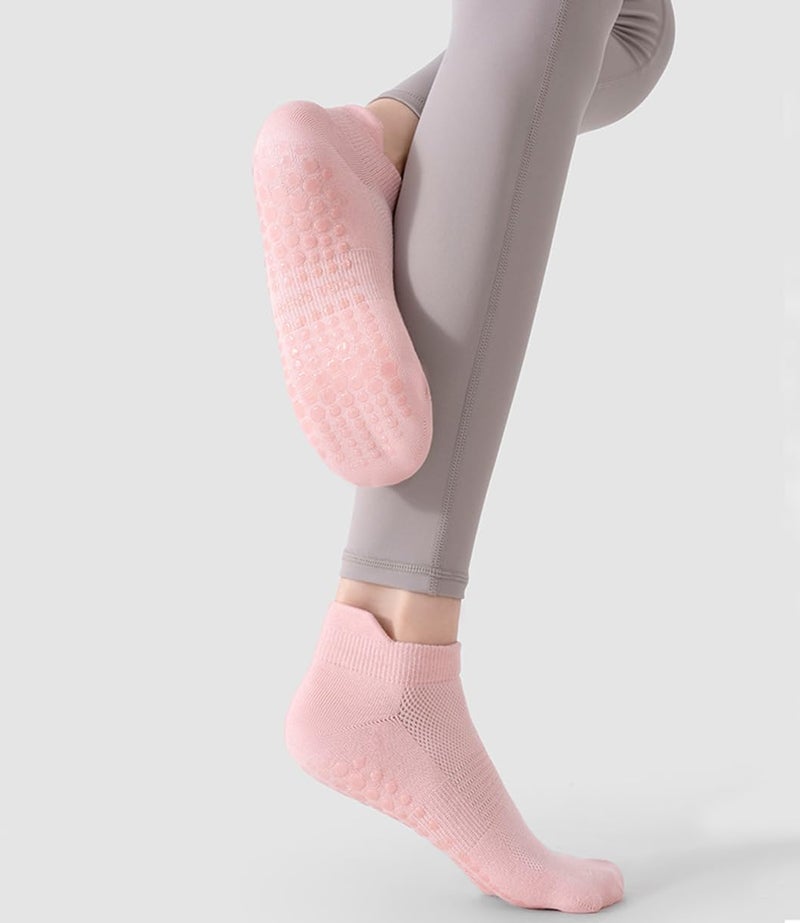 PUJANE 5 Pairs Grip Pilates Socks for Women, Non Slip Yoga Athletic Ankle Grippy Socks for Barre Ballet Gym Workout - Image 4