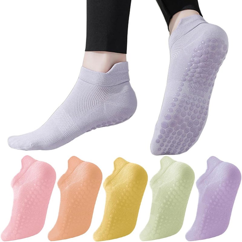 PUJANE 5 Pairs Grip Pilates Socks for Women, Non Slip Yoga Athletic Ankle Grippy Socks for Barre Ballet Gym Workout - Image 1