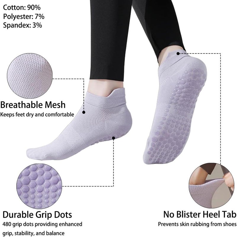 PUJANE 5 Pairs Grip Pilates Socks for Women, Non Slip Yoga Athletic Ankle Grippy Socks for Barre Ballet Gym Workout - Image 2