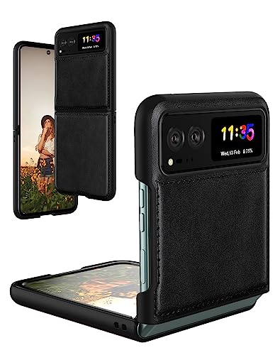 Foluu Leather Case for Motorola Razr 2023, Ultra Thin Slim Durable Protective Phone Case Cover - Black - Image 1