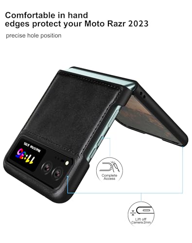 Foluu Leather Case for Motorola Razr 2023, Ultra Thin Slim Durable Protective Phone Case Cover - Black - Image 2