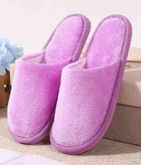 Winter Couple Plush Warm Home Slippers Cotton EVA purple female  - Image 1