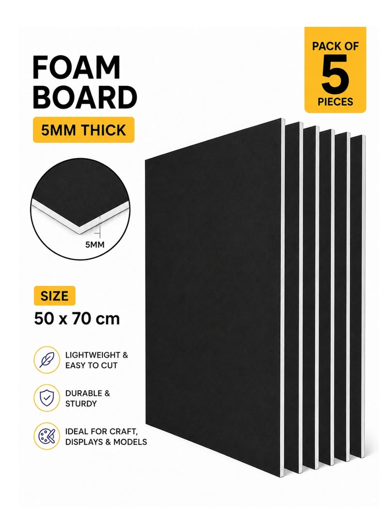 5-Piece 5mm Thick Foam Board For Craft And Illustration 50x70cm Size Black - Image 1