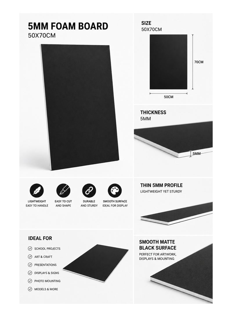 5-Piece 5mm Thick Foam Board For Craft And Illustration 50x70cm Size Black - Image 2