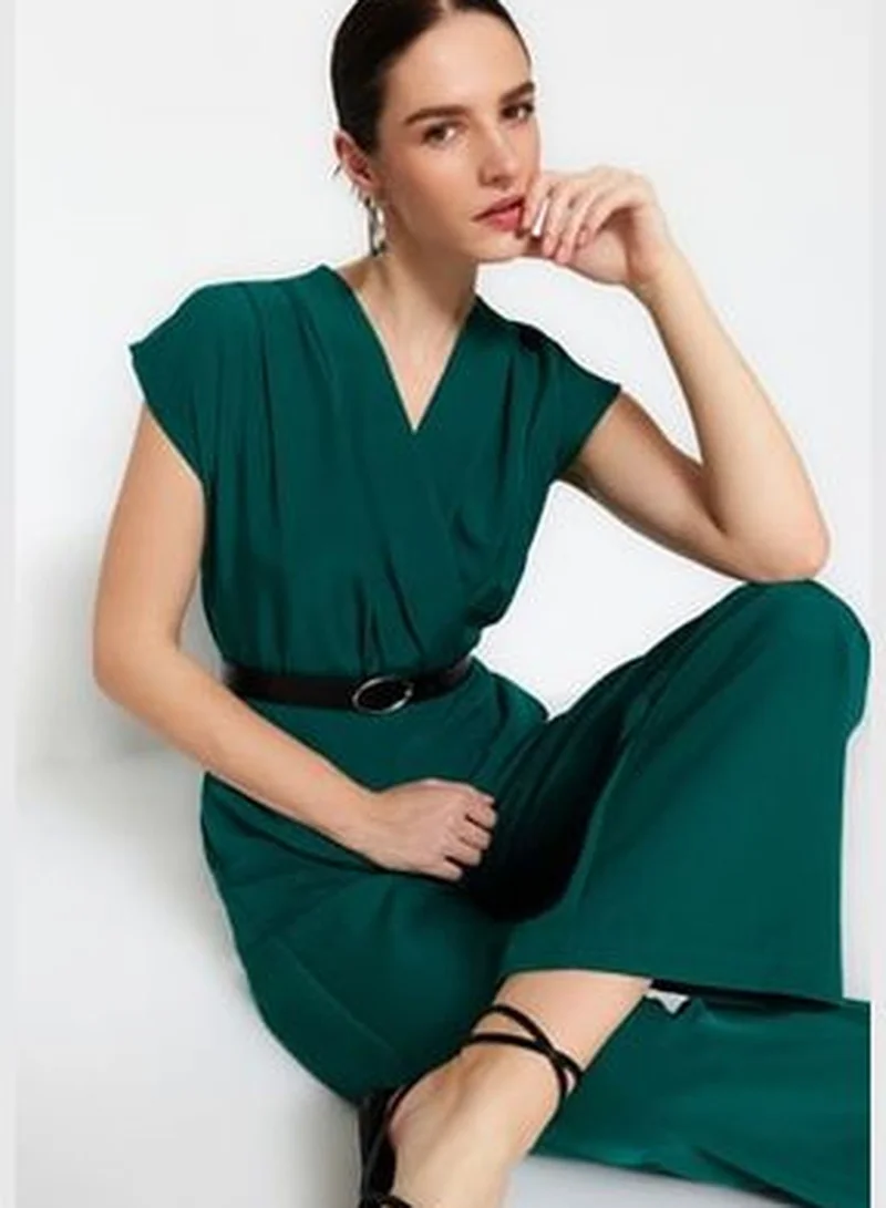 trendyol Emerald Green Woven Jumpsuit With A Belt TWOSS21TU0004