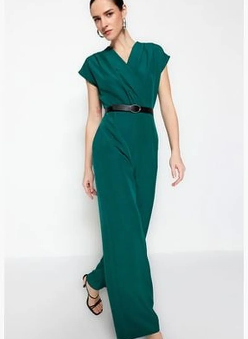 trendyol Emerald Green Woven Jumpsuit With A Belt TWOSS21TU0004