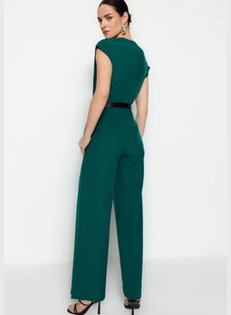trendyol Emerald Green Woven Jumpsuit With A Belt TWOSS21TU0004
