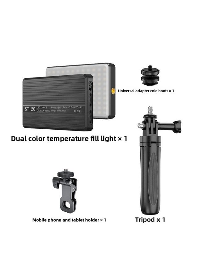 Generic Mobile Phone Fill Light Table Live With Ring Light Photography Special Compact Video Shooting Light-Specifications:ST120 Fill Light + Mobile Phone Tablet Clip + Tripod + Hot Boots  - Image 1