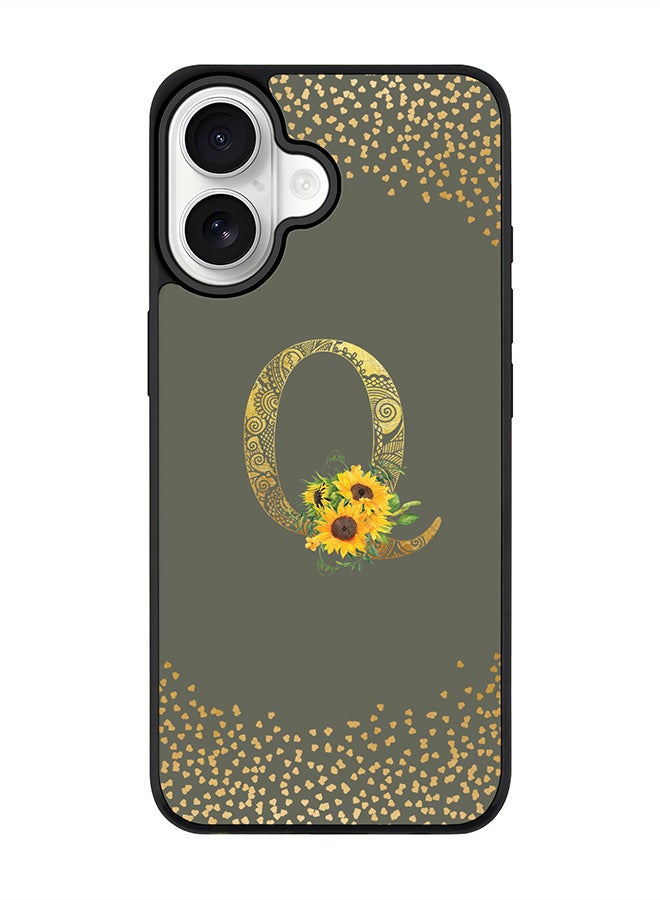 Stylizedd iPhone 17 Case, [Compatible with MagSafe] Slim Magnetic cover Phone Case iPhone 17 -Custom Floral Monogram - Q  (Olive Green ) - Image 1