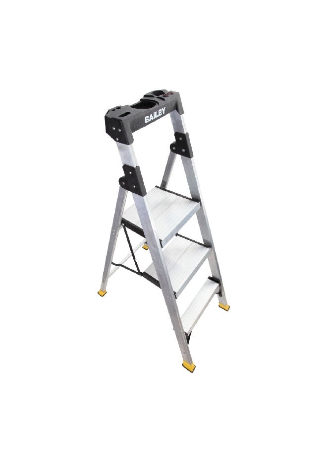 Werner Bailey 3-Steps Compact Twin Folding Stepladder Silver and Black 142.4 x 54.5 x 11.9 cm C373ME  - Image 2