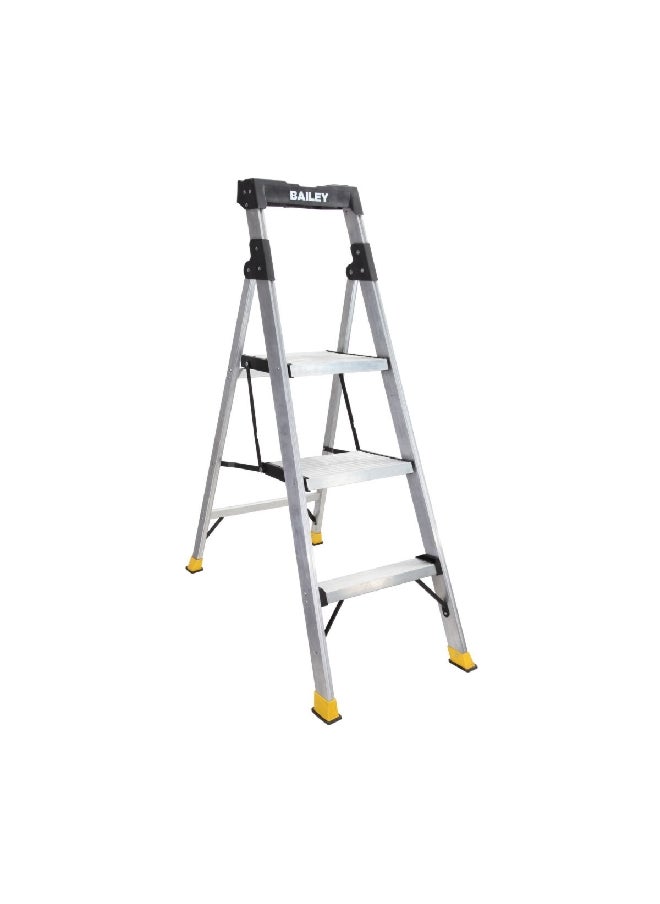 Werner Bailey 3-Steps Compact Twin Folding Stepladder Silver and Black 142.4 x 54.5 x 11.9 cm C373ME  - Image 1