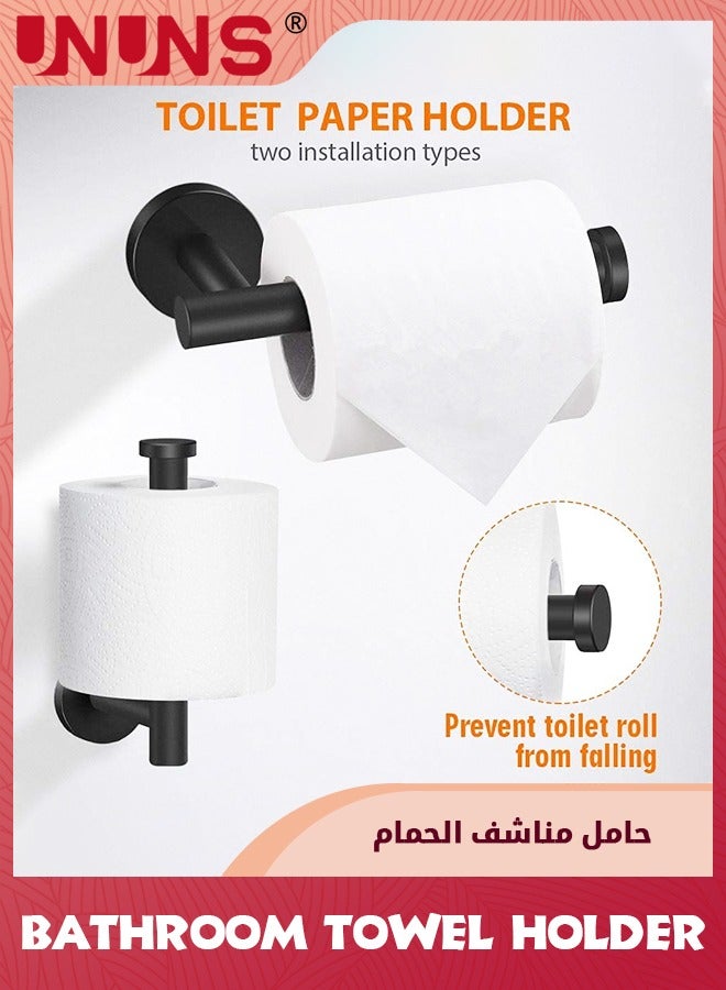 UNUNS Bathroom Hardware Set,5 Pcs Matte Round Wall Mounted Bathroom Hardware Set-Towel Rack, Paper Towel Holder,3 Towel Hooks,304 Stainless Steel Bathroom Accessory Set For Home-Matte Black  - Image 3