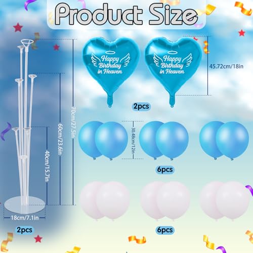 LaRandom 2 Sets Happy Birthday in Heaven Decoration Kit Include 2 Pcs Heartshaped Balloon and Stands 12 Pcs Latex Balloons for Cemetery Memory Life Funeral Condolence Anniversary Decor BlueWhite - Image 5