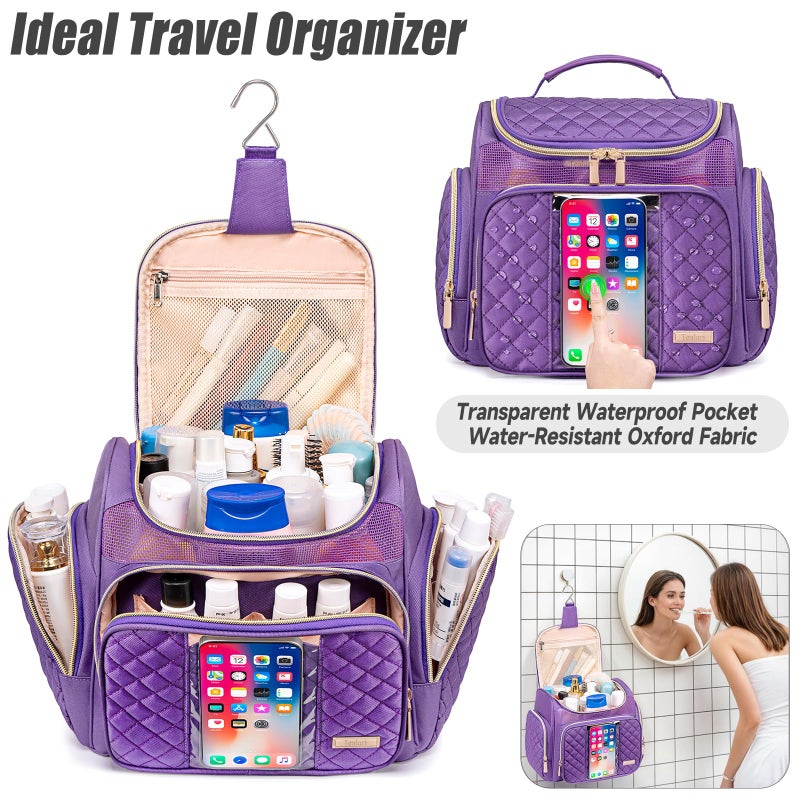 Tealari Large Toiletry Bag for Women Men,Bathroom Bag,Water Resistant Shower Bag,Makeup Bag,Portable Shower Caddy for College Dorm,Hanging Travel Toiletry Bag with Transparent Waterproof Phone Pocket - Image 2