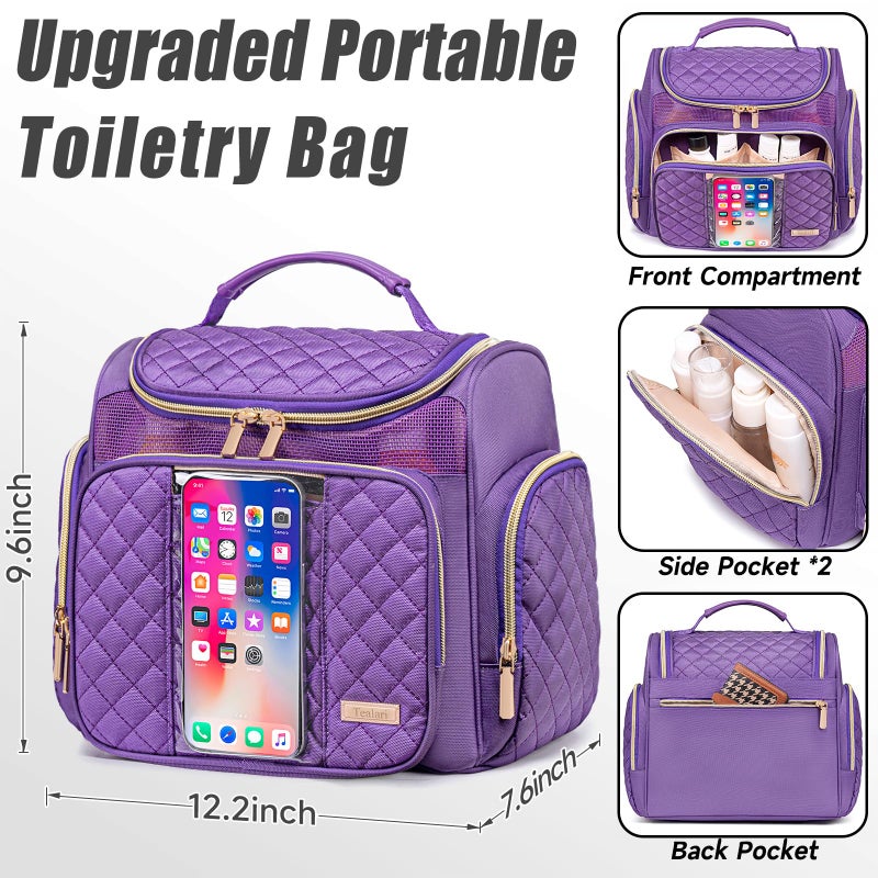 Tealari Large Toiletry Bag for Women Men,Bathroom Bag,Water Resistant Shower Bag,Makeup Bag,Portable Shower Caddy for College Dorm,Hanging Travel Toiletry Bag with Transparent Waterproof Phone Pocket - Image 4