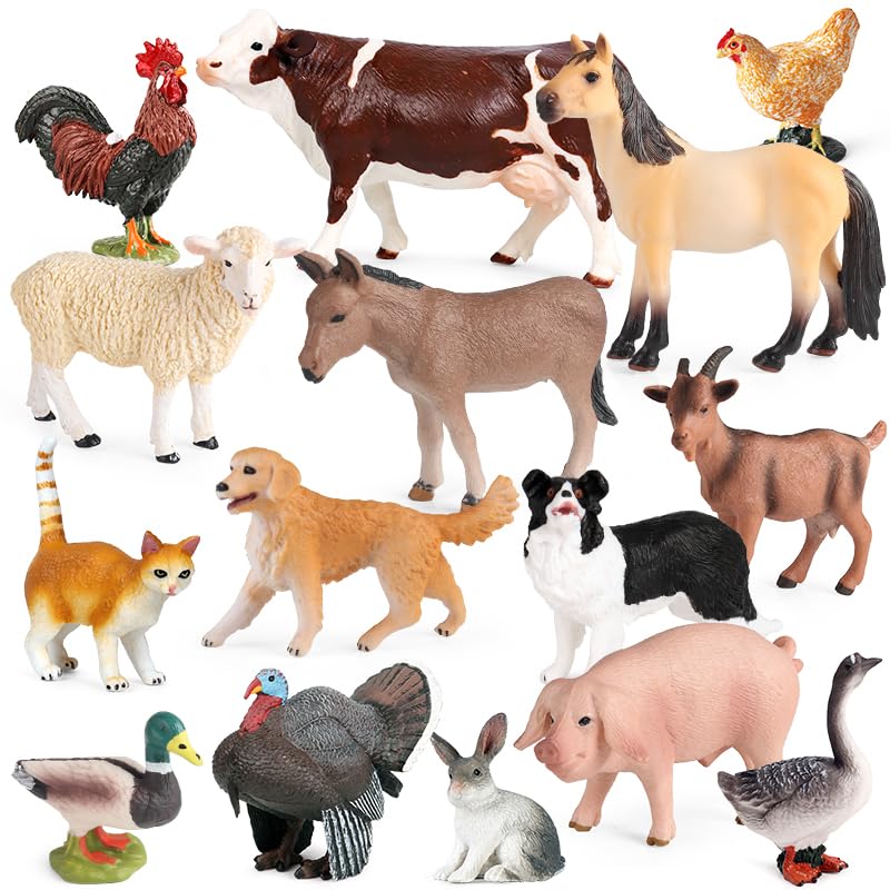 EOIVSH 15pcs Farm Animal Toys for 3 4 5 6 7 Years Old Toddlers Girls Boys Plastic Toy Farm Animal Figurines Playset with Cow Horse Dog Cat and etc Educational Learning Toys Birthday Easter Gifts - Image 1