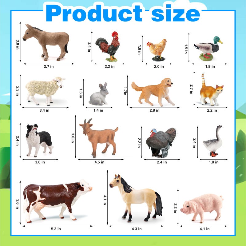 EOIVSH 15pcs Farm Animal Toys for 3 4 5 6 7 Years Old Toddlers Girls Boys Plastic Toy Farm Animal Figurines Playset with Cow Horse Dog Cat and etc Educational Learning Toys Birthday Easter Gifts - Image 5