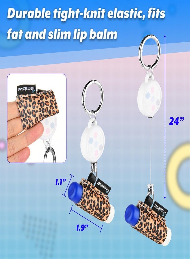Homakover 4 Pack Retractable Lip Balm Holder Keychain with Clip, Lipstick Holder Lip Gloss Holder Keychain Tight-Knit Elastic Lipstick Sleeve Pouch Single Clip for Convenience, Retract Extension 24" - Image 2