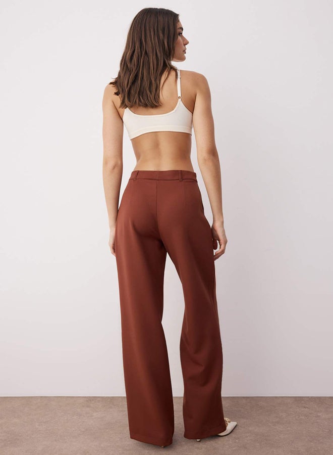 trendyol Dark Brown High Waist Wide Leg Pleated Woven Fabric Trousers - Image 4