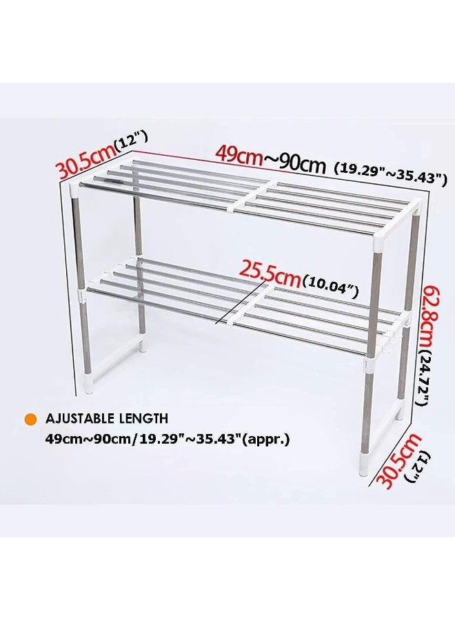 Multi-Layer Stainless Steel Kitchen Rack Telescopic Microwave Oven Shelf Adjustable Storage Rack Pot Oven Home Space Organizer Microwave Mount Shelves for Storage - Image 2