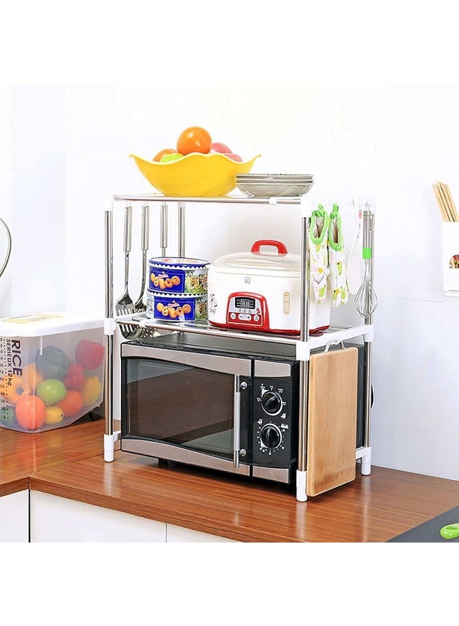 Multi-Layer Stainless Steel Kitchen Rack Telescopic Microwave Oven Shelf Adjustable Storage Rack Pot Oven Home Space Organizer Microwave Mount Shelves for Storage - Image 5