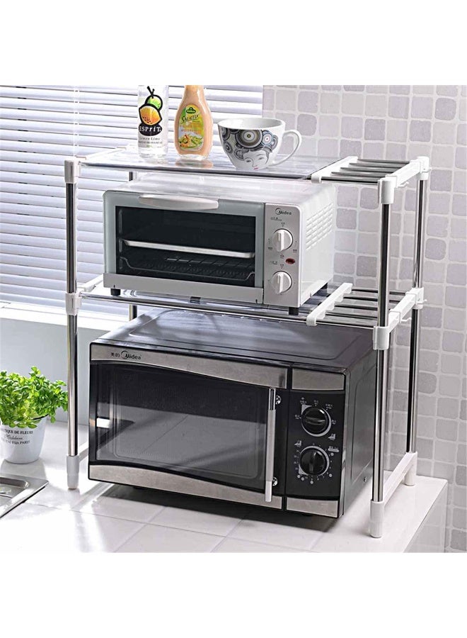 Multi-Layer Stainless Steel Kitchen Rack Telescopic Microwave Oven Shelf Adjustable Storage Rack Pot Oven Home Space Organizer Microwave Mount Shelves for Storage - Image 1