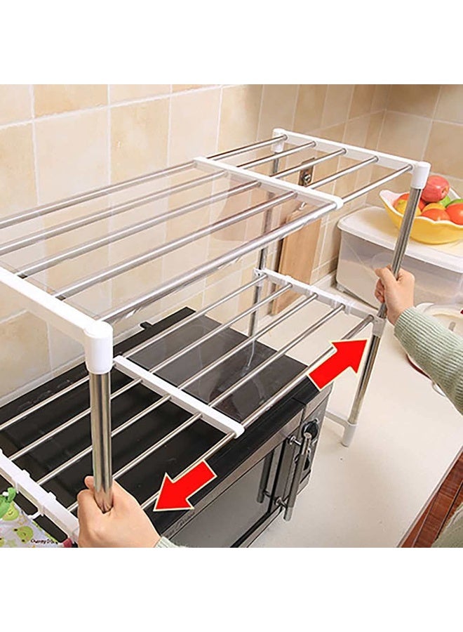 Multi-Layer Stainless Steel Kitchen Rack Telescopic Microwave Oven Shelf Adjustable Storage Rack Pot Oven Home Space Organizer Microwave Mount Shelves for Storage - Image 4