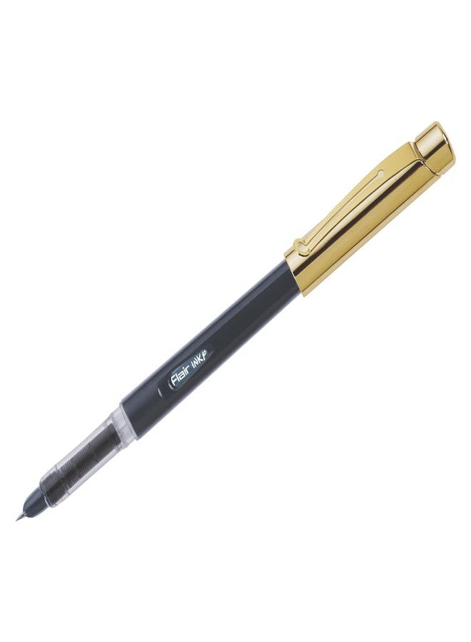FLAIR Inky Series Gold Liquid Ink Fountain Pen Blister Pack | Stainless Steel Nib with Round Tip | Free 5 Pieces X-Large Jumbo Cartridges | Smudge Free Writing | Blue Ink, Pack of 1 - Image 2