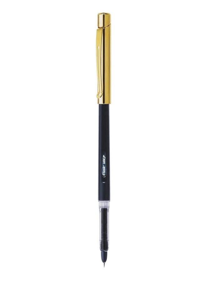 FLAIR Inky Series Gold Liquid Ink Fountain Pen Blister Pack | Stainless Steel Nib with Round Tip | Free 5 Pieces X-Large Jumbo Cartridges | Smudge Free Writing | Blue Ink, Pack of 1 - Image 1