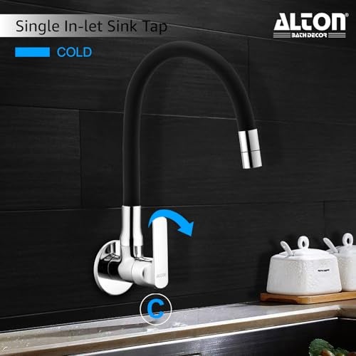 ALTON FAM3366 Brass Sink Cock with Flexible Swivel Spout, Black & Chrome Finish - Image 5