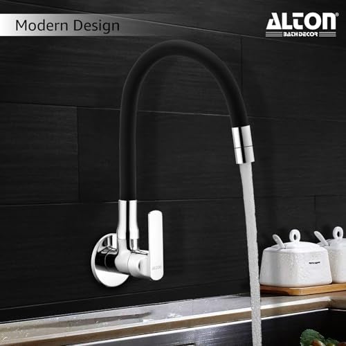 ALTON FAM3366 Brass Sink Cock with Flexible Swivel Spout, Black & Chrome Finish - Image 3