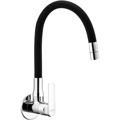 ALTON FAM3366 Brass Sink Cock with Flexible Swivel Spout, Black & Chrome Finish - Image 1