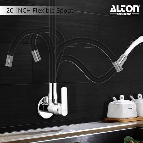ALTON FAM3366 Brass Sink Cock with Flexible Swivel Spout, Black & Chrome Finish - Image 2