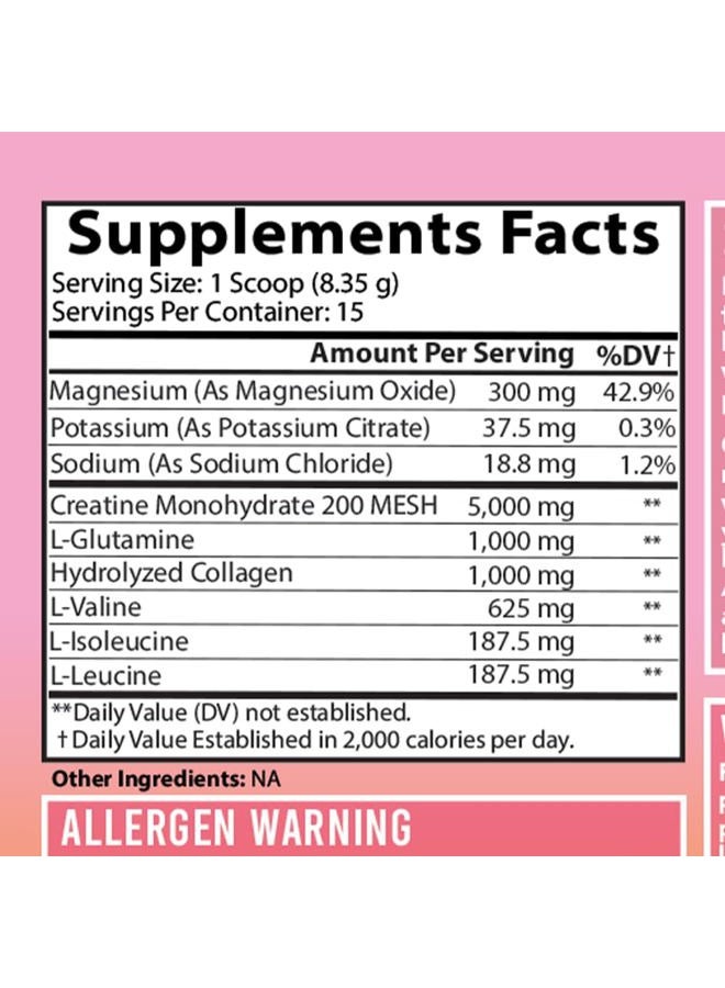 Angry Supplements Women's Creatine Monohydrate Powder Glute Builder, 5g Vegan Creatina w. Collagen, Glutamine, BCAAs & Hydration Blend for Recovery, Energy, Pump, Muscle Support, Drink Mix, Unflavored (125g, 1-Pack) - Image 3