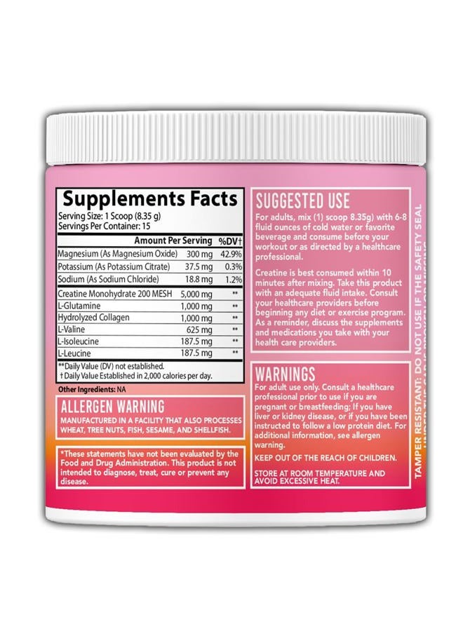 Angry Supplements Women's Creatine Monohydrate Powder Glute Builder, 5g Vegan Creatina w. Collagen, Glutamine, BCAAs & Hydration Blend for Recovery, Energy, Pump, Muscle Support, Drink Mix, Unflavored (125g, 1-Pack) - Image 4