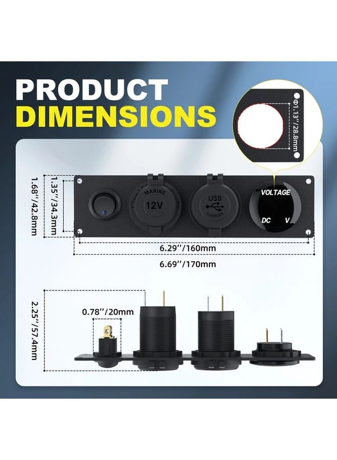 Blue 12V 4 In 1 Marine Car Power Panel 4 8A Dual USB Charger Voltmeter Switch - Image 5