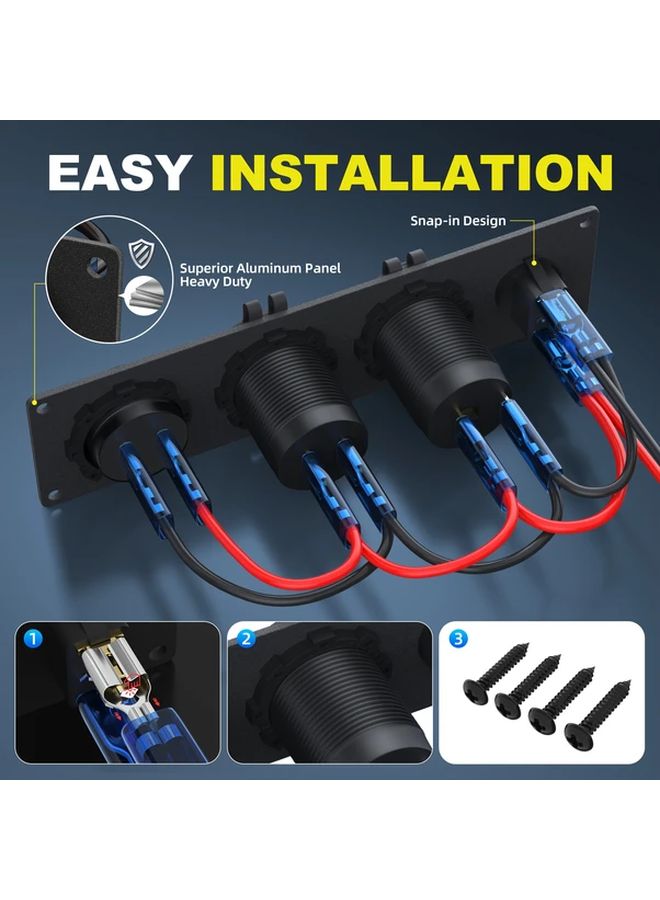 Blue 12V 4 In 1 Marine Car Power Panel 4 8A Dual USB Charger Voltmeter Switch - Image 2