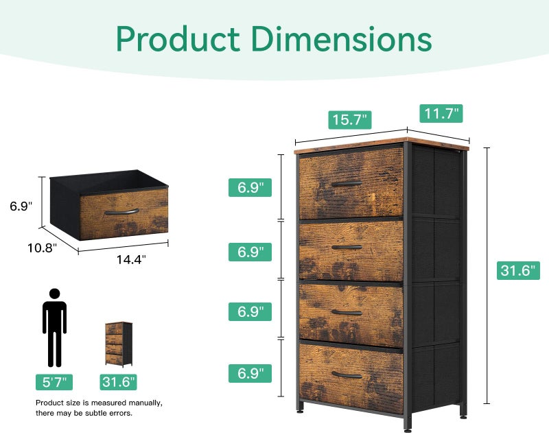 AODK Dresser for Bedroom with 4 Storage Drawers, Small Dressers Chest of Drawers Fabric Dressers with Sturdy Steel Frame, Dresser for Closet with Wood Top, Vintage - Image 3