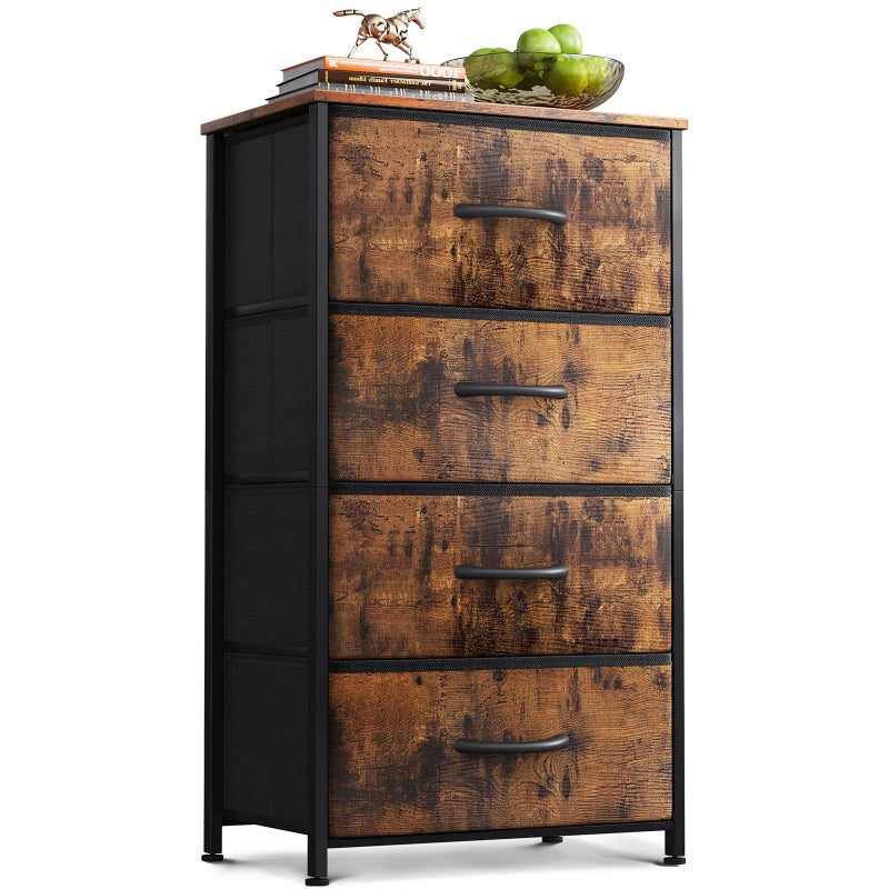 AODK Dresser for Bedroom with 4 Storage Drawers, Small Dressers Chest of Drawers Fabric Dressers with Sturdy Steel Frame, Dresser for Closet with Wood Top, Vintage - Image 1