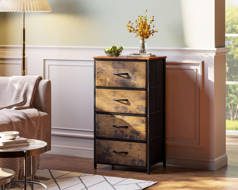 AODK Dresser for Bedroom with 4 Storage Drawers, Small Dressers Chest of Drawers Fabric Dressers with Sturdy Steel Frame, Dresser for Closet with Wood Top, Vintage - Image 2