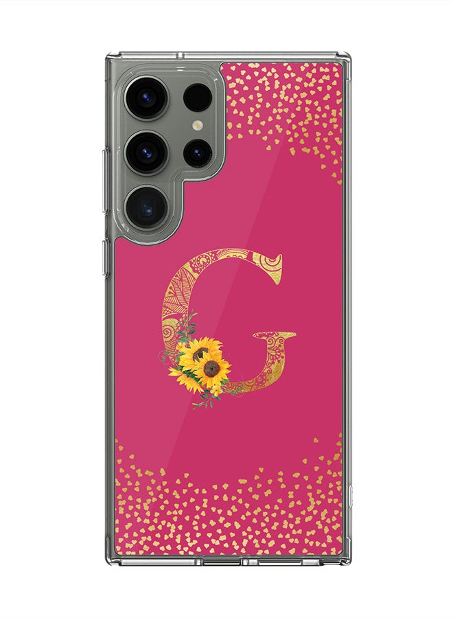 Stylizedd Classic Clear Case for Samsung Galaxy S25 Ultra ,Hybrid Soft Cover Custom Monogram Initial Letter Floral Pattern Alphabet -G (Deep Pink Rose) - Image 1