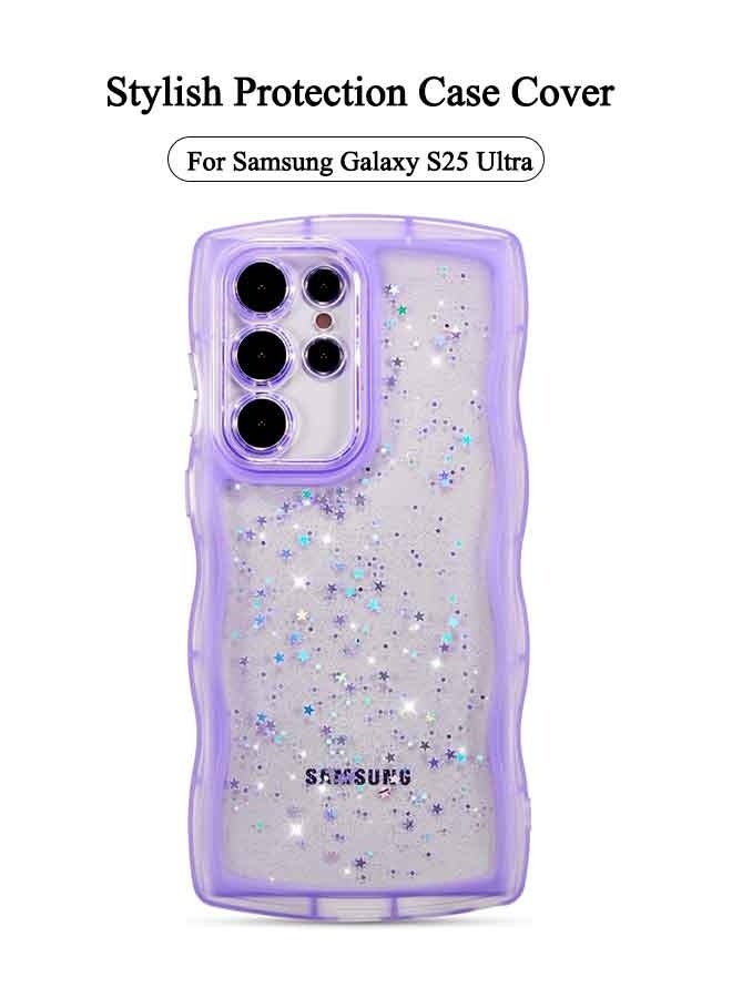 For Samsung Galaxy S25 Ultra 5G Case 6.9",Cute Curly Wave Case with Star Glitter,Clear Shiny Bling Soft TPU Shockproof Phone Protective Cover for Women Girls-Purple - Image 1