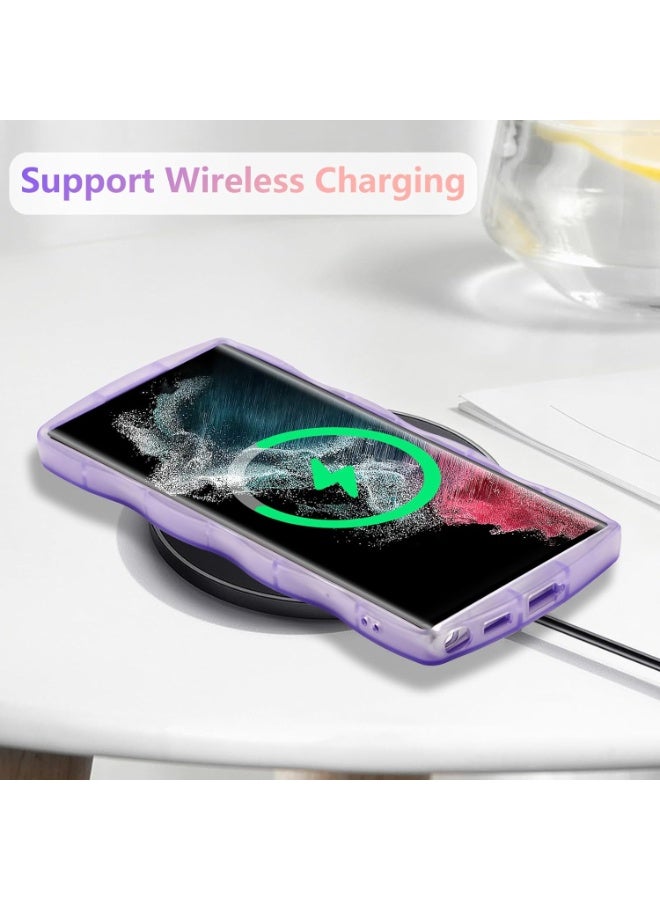 For Samsung Galaxy S25 Ultra 5G Case 6.9",Cute Curly Wave Case with Star Glitter,Clear Shiny Bling Soft TPU Shockproof Phone Protective Cover for Women Girls-Purple - Image 5